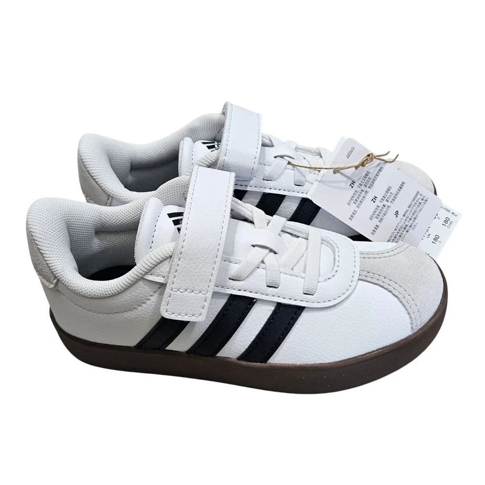 Adidas VL Court 3.0 EL C Kids 12K White Black Gum Sole Athletic Casual Sneakers